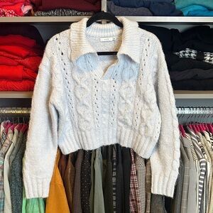 Lush pale blue long sleeve v neck collared cropped sweater size S